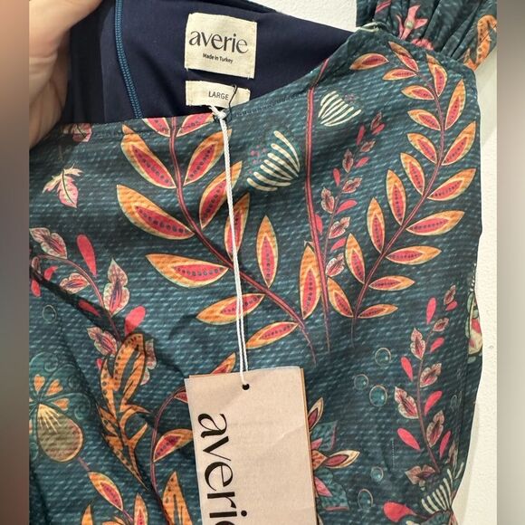 NWT Averie Halley Ruched Midi Dress Flowery Print on Cobalt Blue - Picture 3 of 5